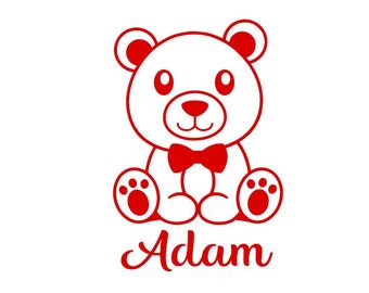 Teddy bear + baby's name, heat-transfer flex textile transfer, choice of color and size