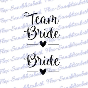 Team Bride mariée mariage ligne coeur 1 flex thermocollant appliqué transfert textile couleur et dimension au choix