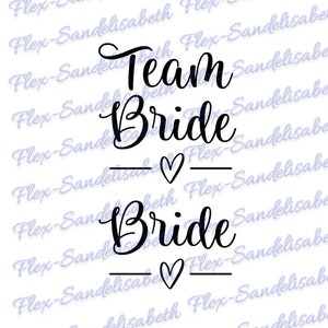 Team Bride mariée mariage ligne coeur 2 flex thermocollant appliqué transfert textile couleur et dimension au choix image 1