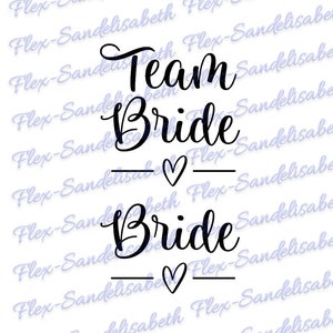 Team Bride bride wedding line heart 2 flex iron-on textile transfer appliqué color and size of your choice