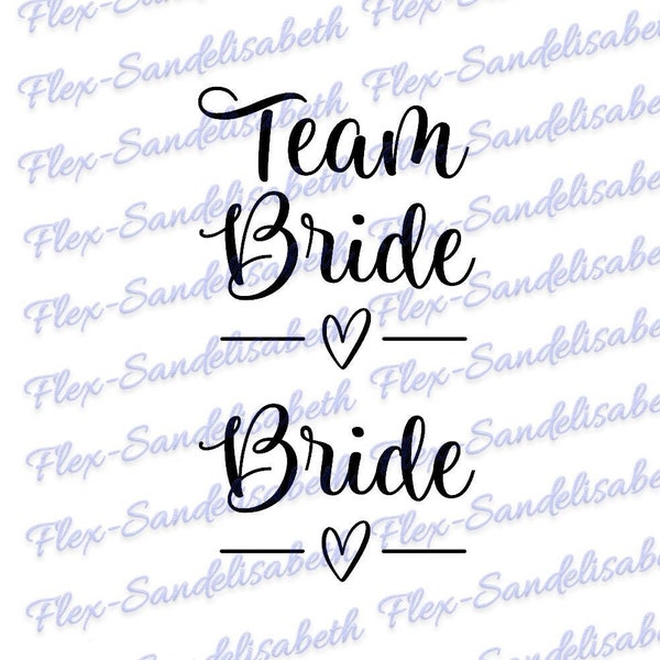 Team Bride mariée mariage ligne coeur 2 flex thermocollant appliqué transfert textile couleur et dimension au choix
