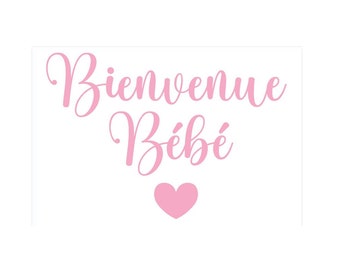 bienvenue bébé  petit coeur naissance appliqué flex thermocollant couleur et dimension au choix