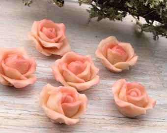 6 Mini roses aquarellées rose dégradé, modelées en porcelaine froide