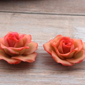 Fleurs, 2 Roses corail , modelées à la main en porcelaine froide image 3