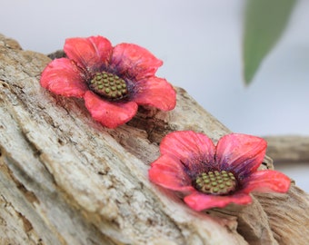 Fleurs : 2 Potentilles rose dégradé en porcelaine froide