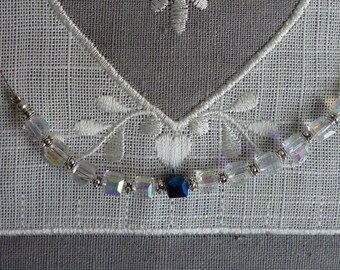 Neck necklace beads swarovski crystal cubes AB quality on wire