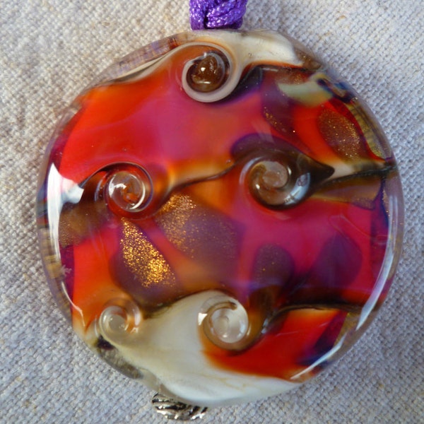 Collier verre filé artisanal lampwork  grosse perle palet et noeud Chinois