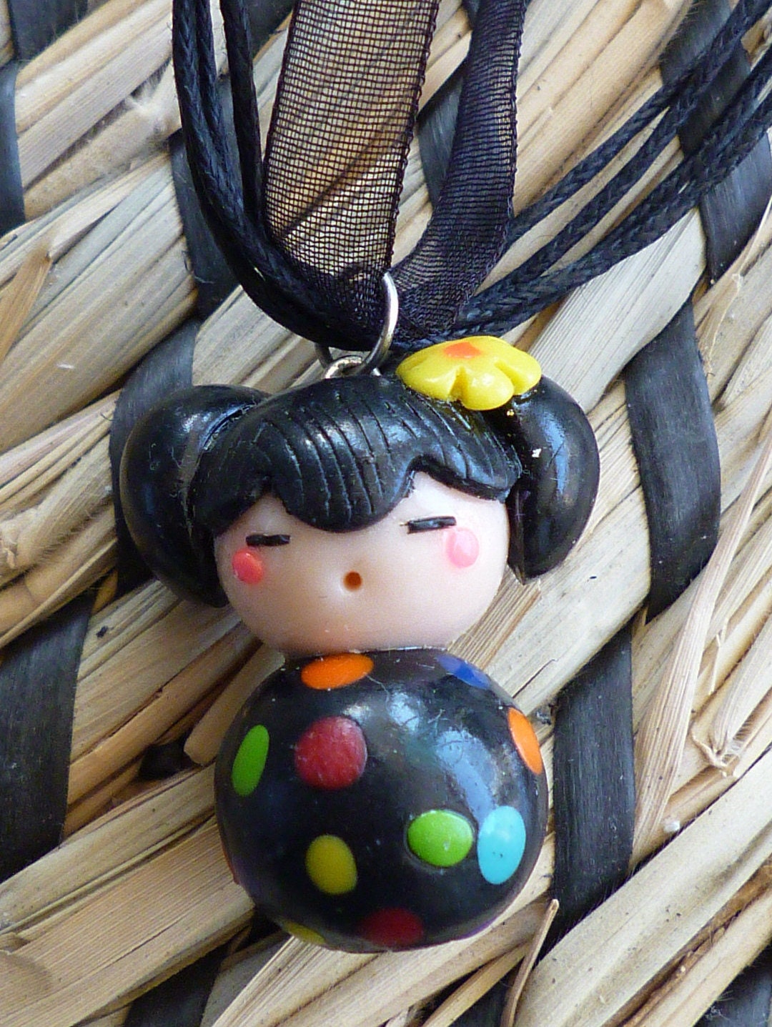 Collier Ras Du Cou Poupée Kokéshi En Fimo - Multicolore - Neuf - Acier Inoxydable