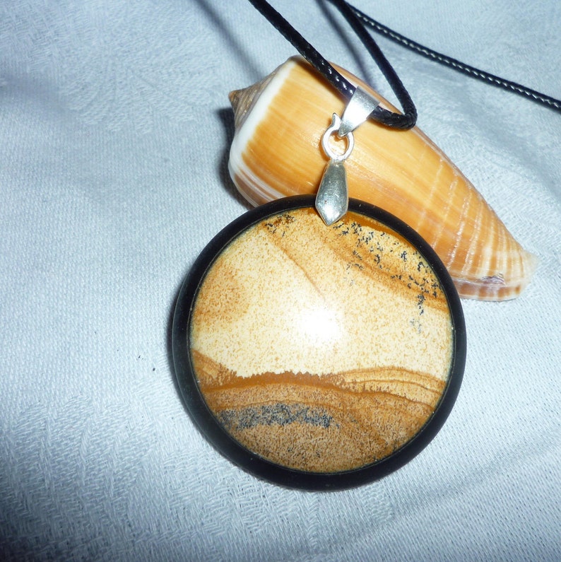 Gem necklace jasper landscape and onyx semi precious warm tones image 1