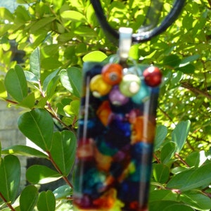 Rectangle pendant necklace glass painting multicolor and magic pearls image 2
