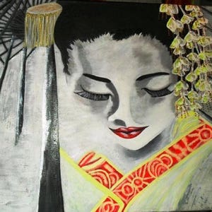 ▷ Superbe tableau japonais d'une belle geisha