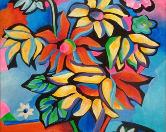 Bouquet de printemps Peinture coloriste, acrylique sur toile coton enduit.