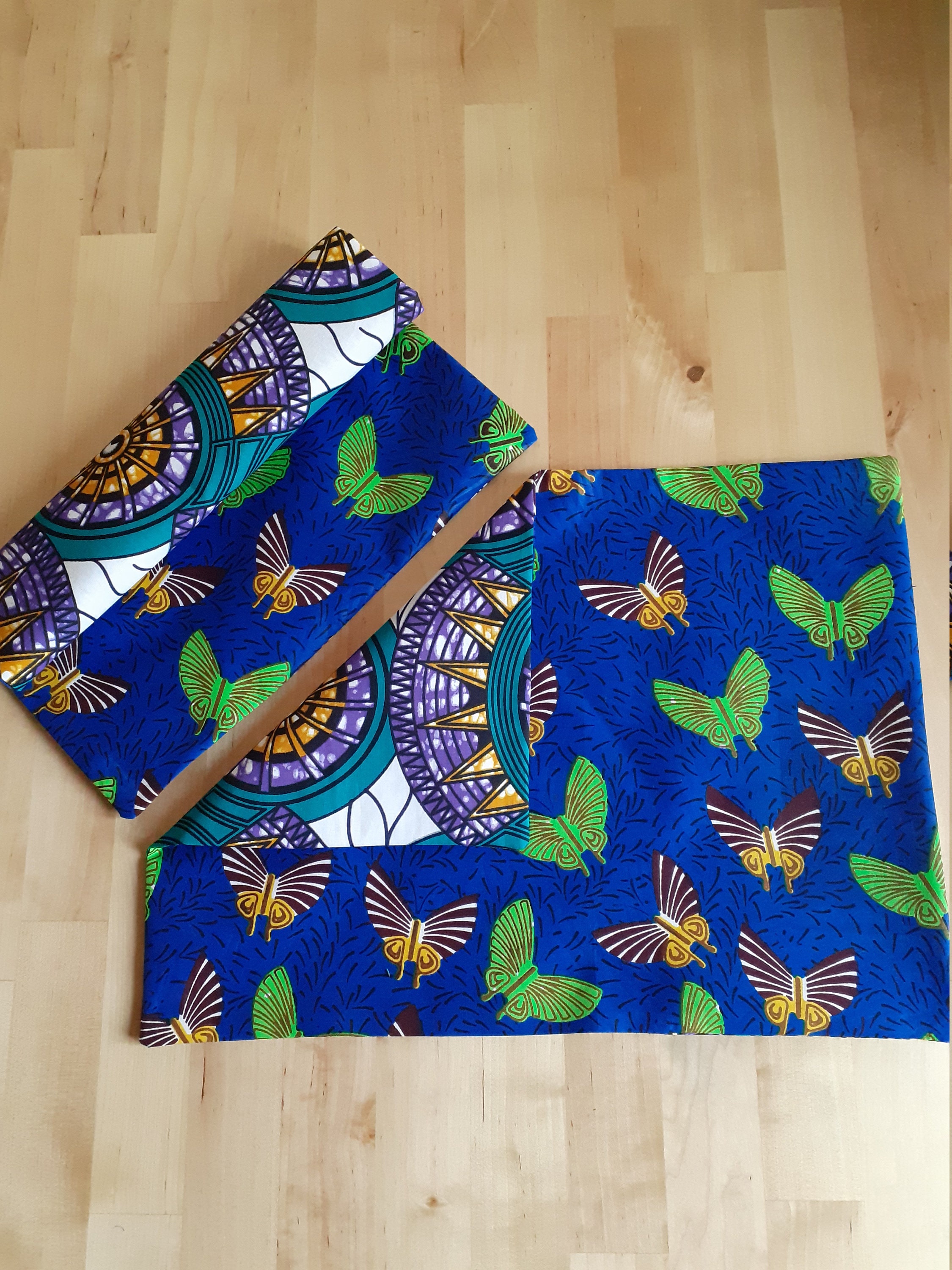 Reversible Lot de 2 Sets Table en Tissu Wax Africain Napperon Dessous Assiette Protège Nappe