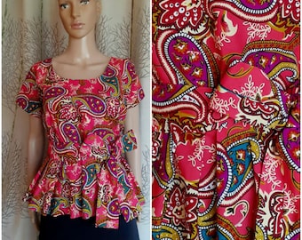 Tunique péplum crop top en wax style africain imprimé cachemire persan