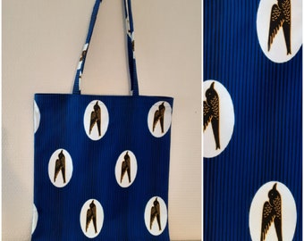Tote bag sac de courses fourre tout en wax style africain imprimé hirondelles oiseaux migrateurs
