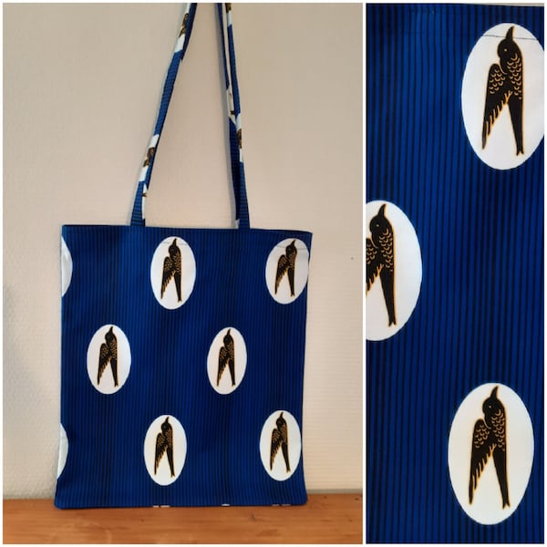 Tote bag shopping bag stuff all wax African style printed swallows migratory birds