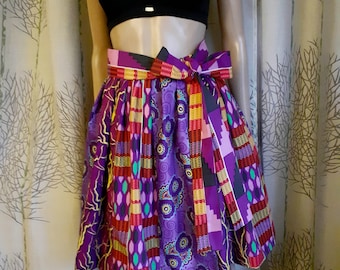 3 wax skirt: printsAnkara and kente purple, pink,yellow,purple sizes 34/36/38/40/42/44/46/48
