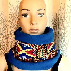 FAST SHIPPING Snood neck warmer, black fleece scarf and African kente wax