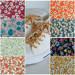 Lacets pour chaussures en coton imprimé fleuri, petites fleurs,petits éventails style japonais