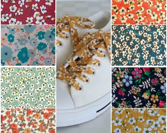 Lacci per scarpe in cotone con stampa floreale, piccoli fiori e ventagli in stile giapponese.