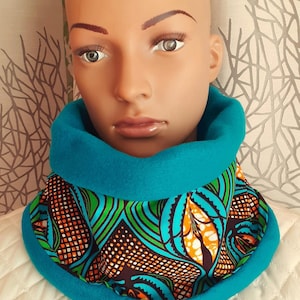 FAST SHIPPING Snood neck warmer, turquoise duck blue and wax fleece scarf.