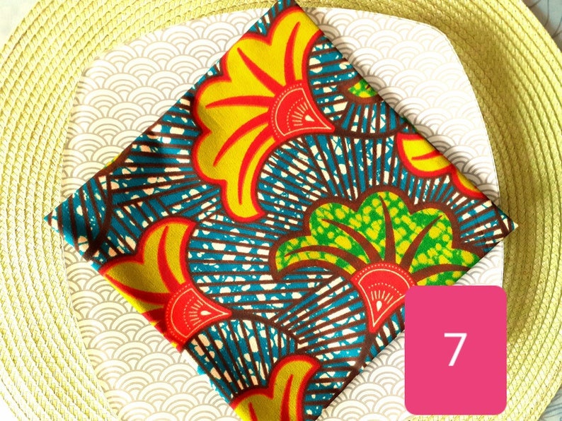Serviette de table en tissu coton wax style africain fleurs de mariage image 7