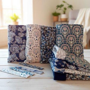 Provençaalse bloemenprint boekomslag, Japanse stijl print met bladwijzer als cadeau, gewatteerde katoenen stof, origineel cadeau-idee