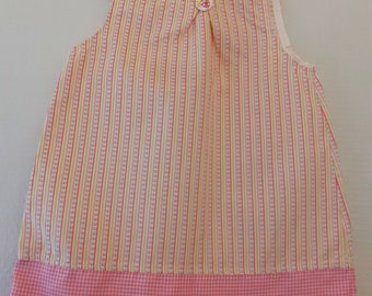 Dress 12 months, 18 months and 2 years summer pink, salmon, green aniseed and white in cotton.