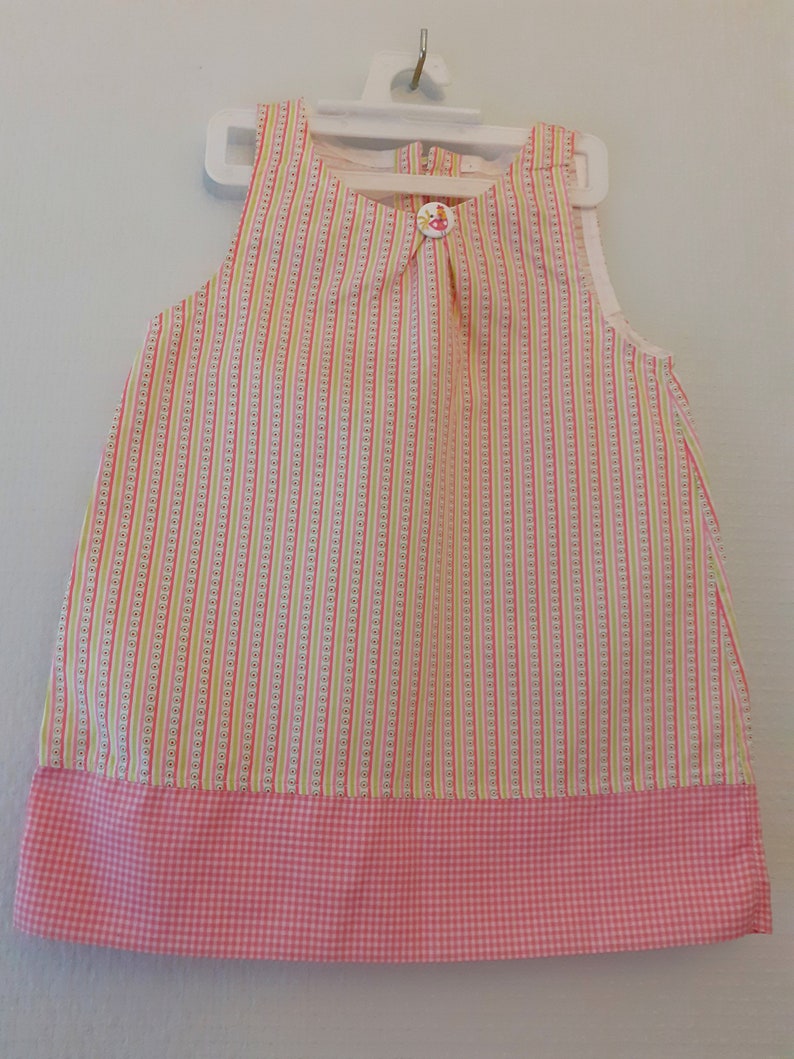 Dress 12 months, 18 months and 2 years summer pink, salmon, green aniseed and white in cotton. image 1