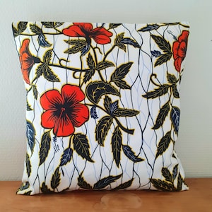 African style wax cushion cover printed with flowers and foliage 40X40 centimeters or 16X16 inches