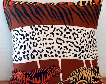 Housse coussin 45X45 cm ou 18X18 pouces de côté en wax style africain imprimé animal Tigre panthère zèbre