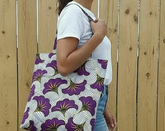 FAST SHIPPING Tote bag, just bag, shopping bag, tote bag, in African style wax print with wedding flowers.