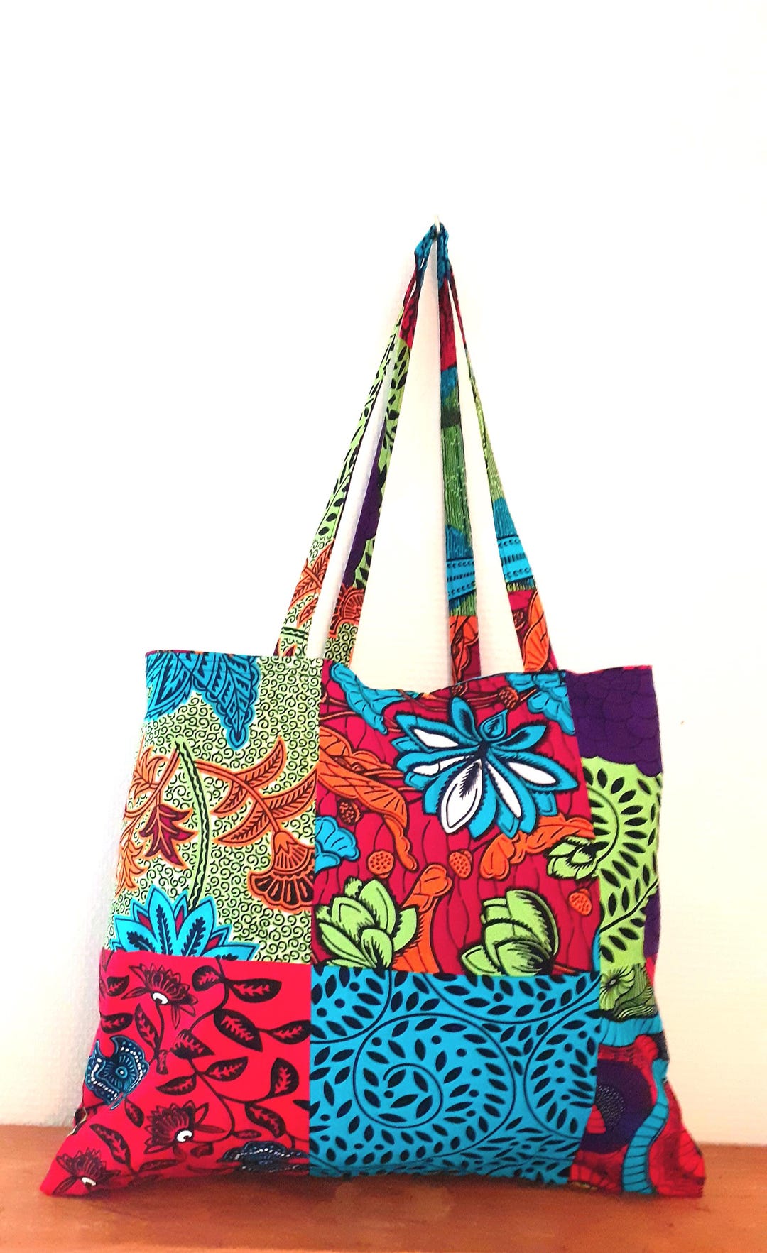 LARGE Lined Beach Bag, Tote in Wax Print, Patchwork Style - Etsy