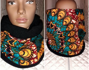 FAST SHIPPING Snood neck circumference, turquoise black fleece scarf blue duck and wax.