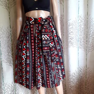 3 lengths African style wax skirt with bogolan print and cowrie shells