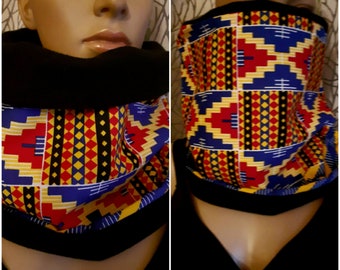 FAST SHIPPING Snood neckband, black fleece scarf and kente African wax