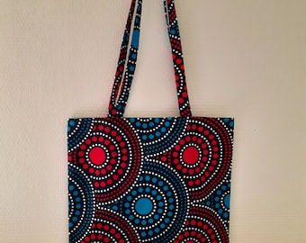 Tote bag en wax style africain sac de courses fourre tout cabas imprimé cible disque rosace