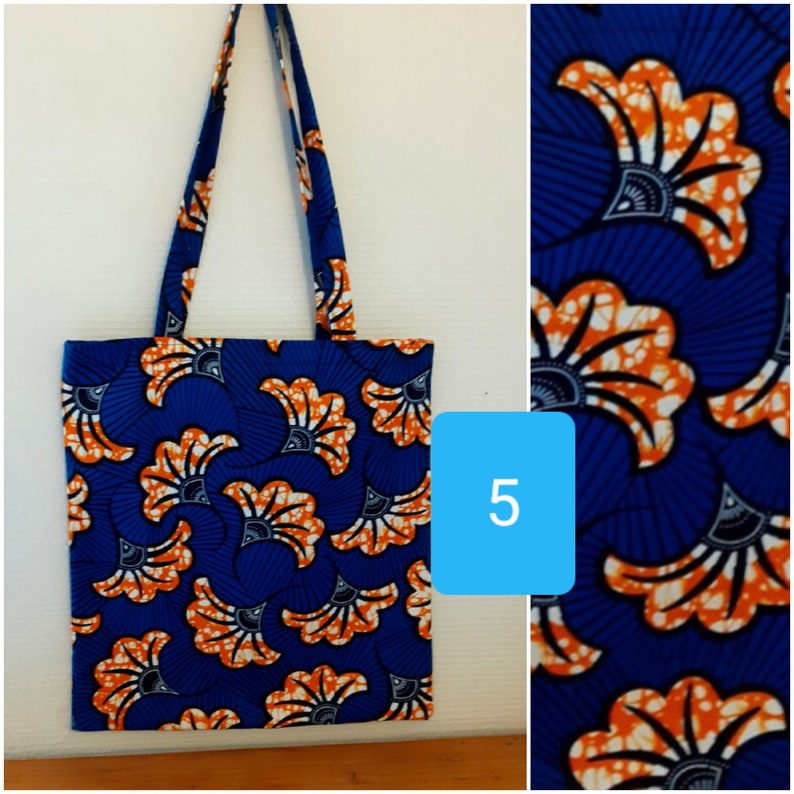 ENVOI RAPIDE Tote bag, just bag, sac de courses, cabas, en wax style africain fleurs de mariage. Cadeau gift mode Color 5