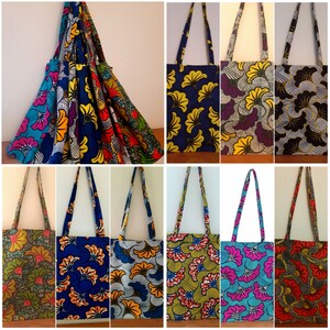 ENVOI RAPIDE Tote bag, just bag, sac de courses, cabas, en wax style africain fleurs de mariage. Cadeau gift mode image 1