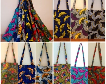 ENVOI RAPIDE Tote bag, just bag, sac de courses, cabas, en wax style africain fleurs de mariage. Cadeau gift mode