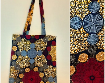 Tote bag en wax style africain imprimé disques cible mandala sac de courses fourre tout cabas écologique