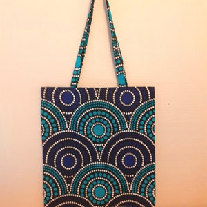 Tote bag en wax style africain sac de courses fourre tout cabas imprimé cible disque rosace image 2