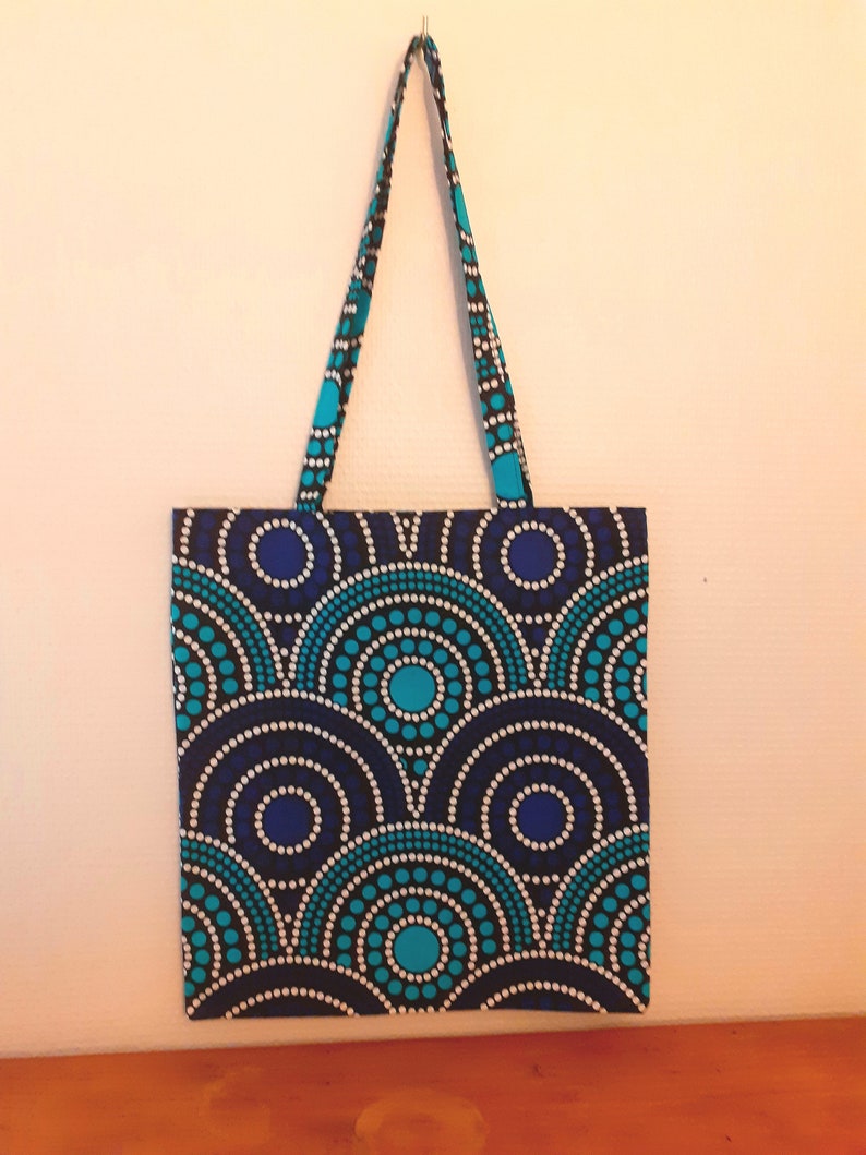 Tote bag en wax style africain sac de courses fourre tout cabas imprimé cible disque rosace image 2