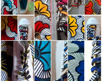 Pair of laces 115 cm or 45 inches large African style in wax wedding flowers unisex