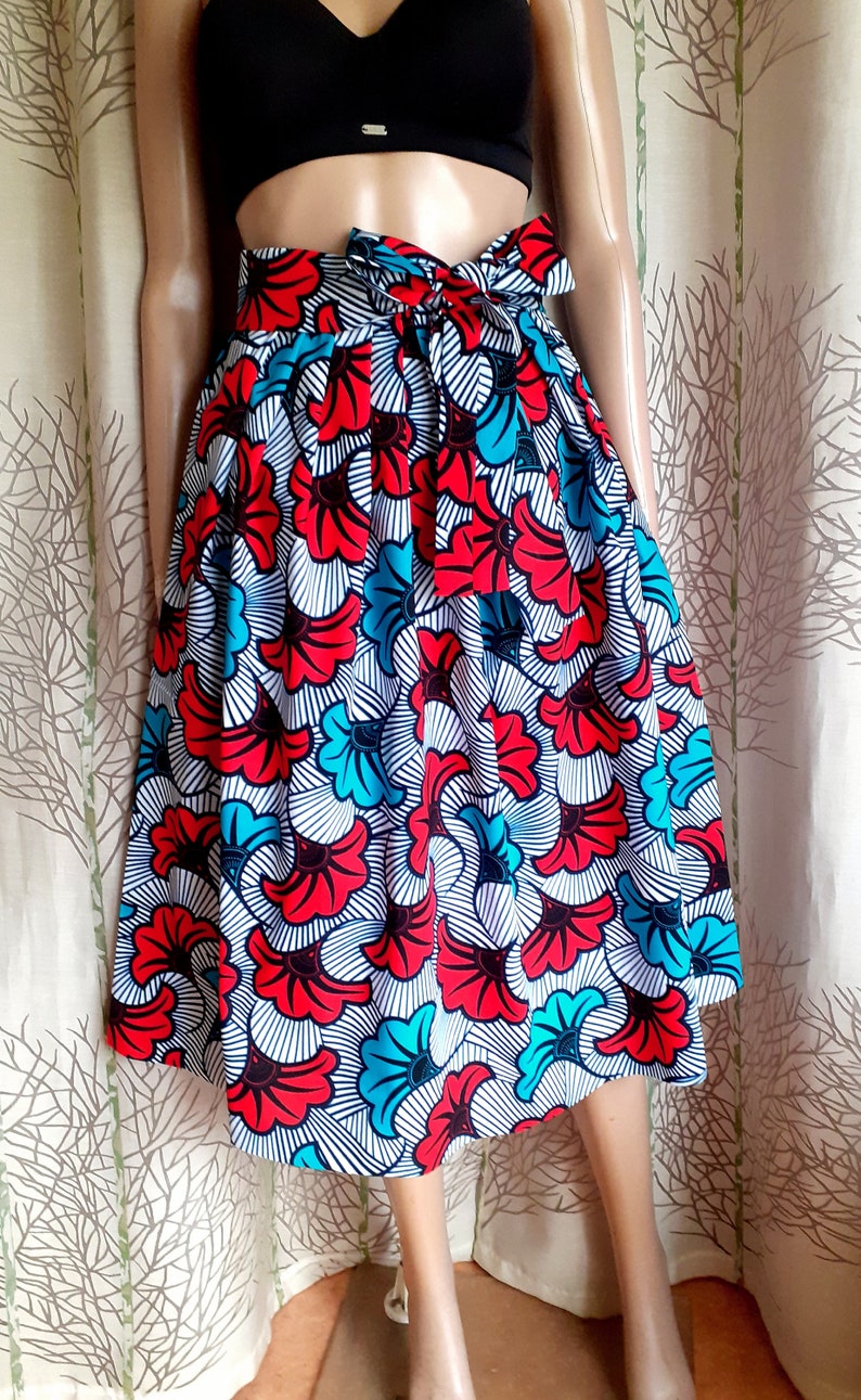 Several lengths, flared skirt in African style wax print flowers, short skirt, mid-length skirt, midi skirt, maxi skirt image 2