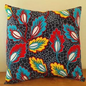 Waskussenhoes in Afrikaanse stijl met blauw rood geel bladprint 40X40 centimeter zijkant of 16X16 inch zijkant