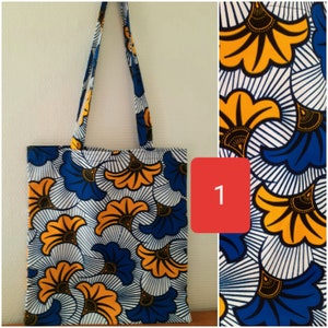 ENVOI RAPIDE Tote bag, just bag, sac de courses, cabas, en wax style africain fleurs de mariage. Cadeau gift mode Color 1