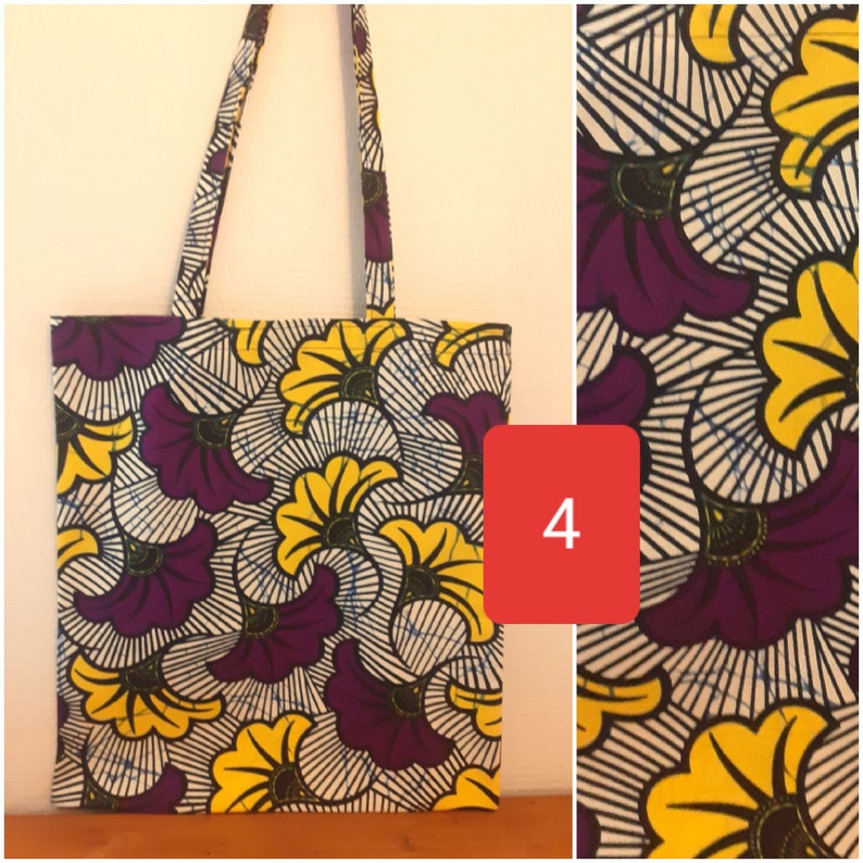 ENVOI RAPIDE Tote bag, just bag, sac de courses, cabas, en wax style africain fleurs de mariage. Cadeau gift mode Color 4