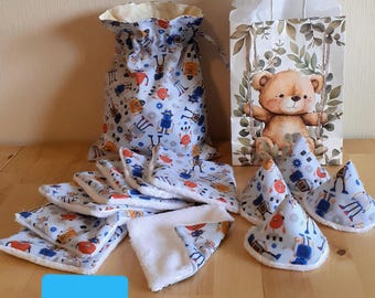 Baby gift set, washable wipes and pee-pee teepees or pee-pee barriers