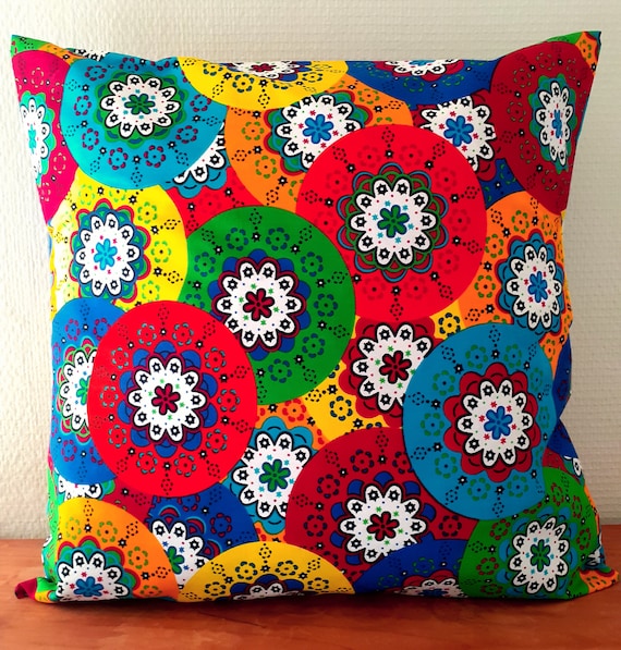 Several Dimensions Cushion Cover in Wax African Style Printed Rosettes or Disc Target Multicolor Mandala Style Etsy